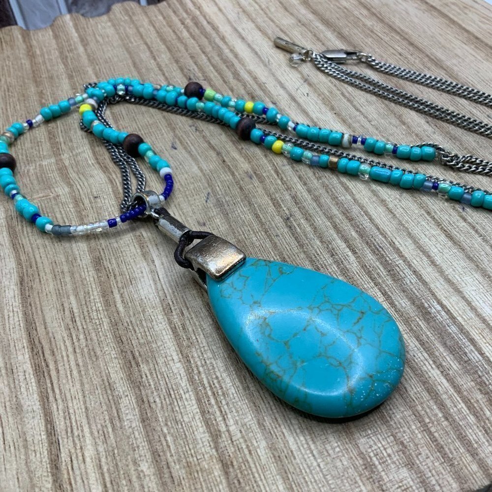 Kenneth Cole Faux Turquoise Teardrop Double Stranded Necklace